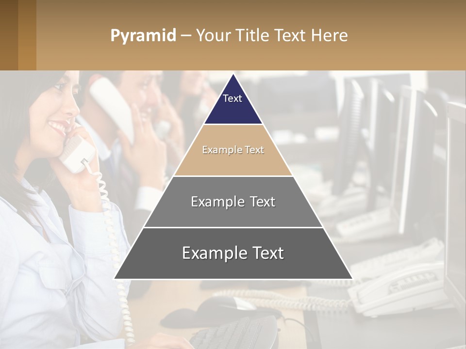 A Group Of People Sitting At A Desk Talking On Telephones PowerPoint Template