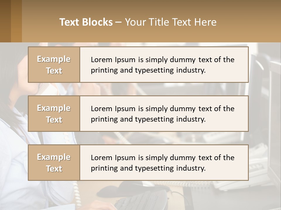 A Group Of People Sitting At A Desk Talking On Telephones PowerPoint Template