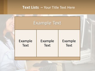 A Group Of People Sitting At A Desk Talking On Telephones PowerPoint Template