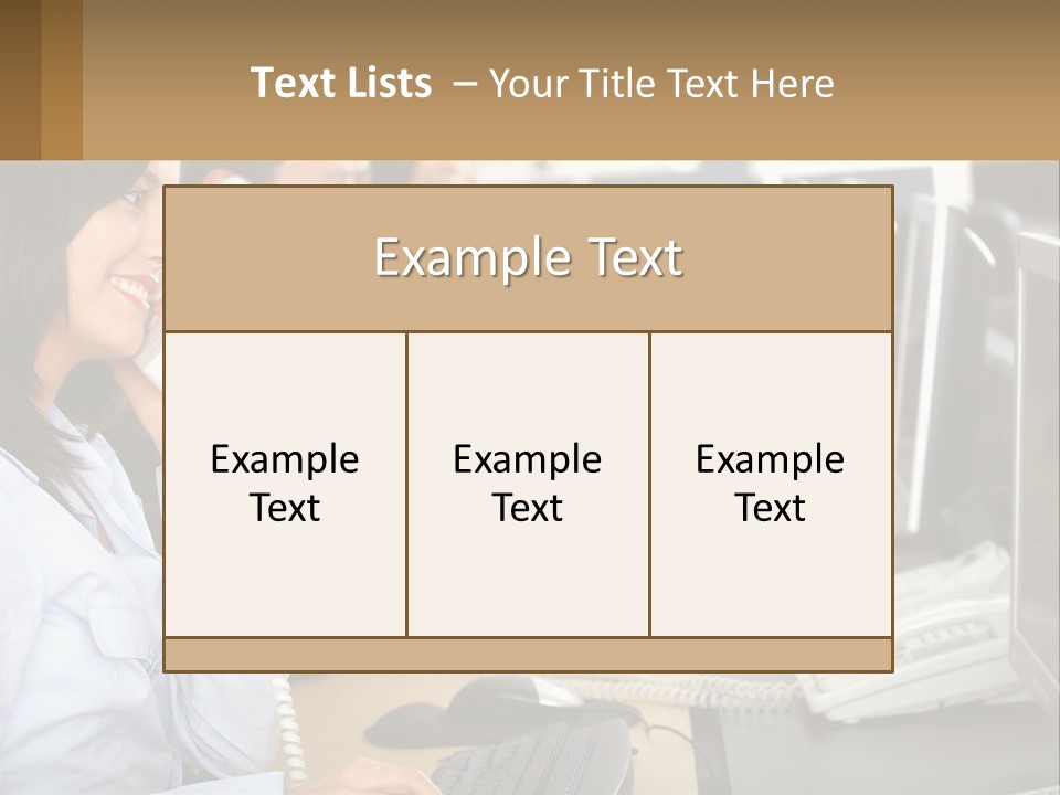 A Group Of People Sitting At A Desk Talking On Telephones PowerPoint Template