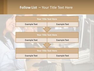 A Group Of People Sitting At A Desk Talking On Telephones PowerPoint Template