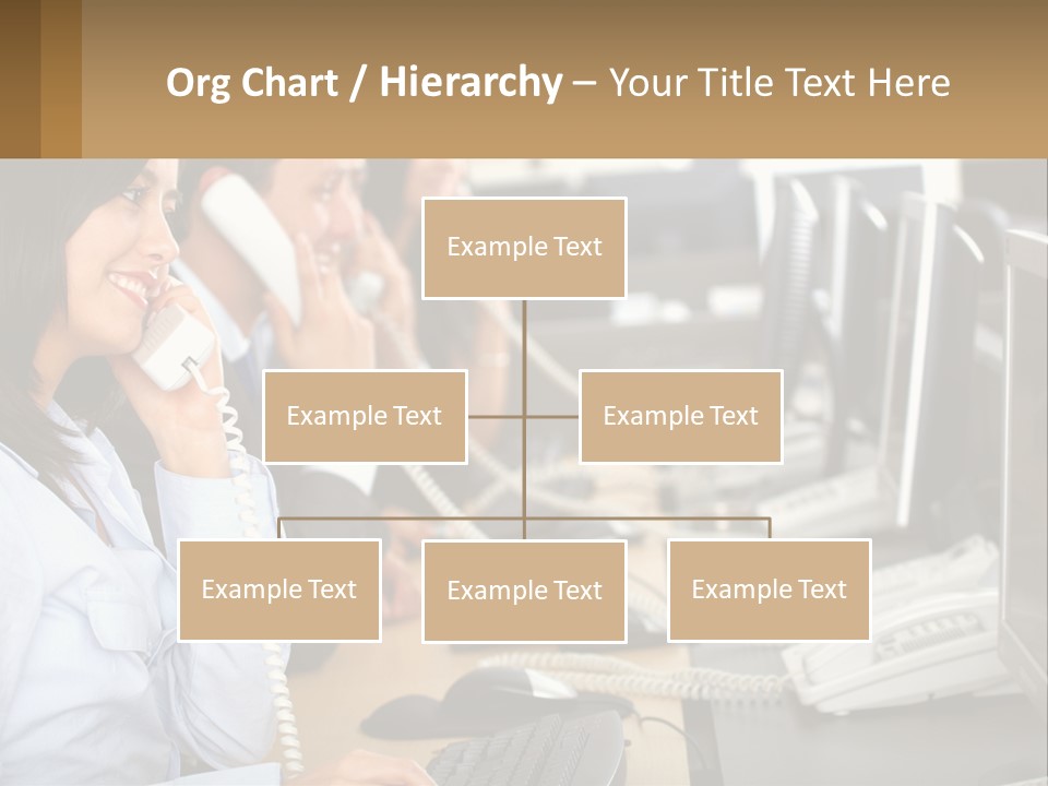 A Group Of People Sitting At A Desk Talking On Telephones PowerPoint Template