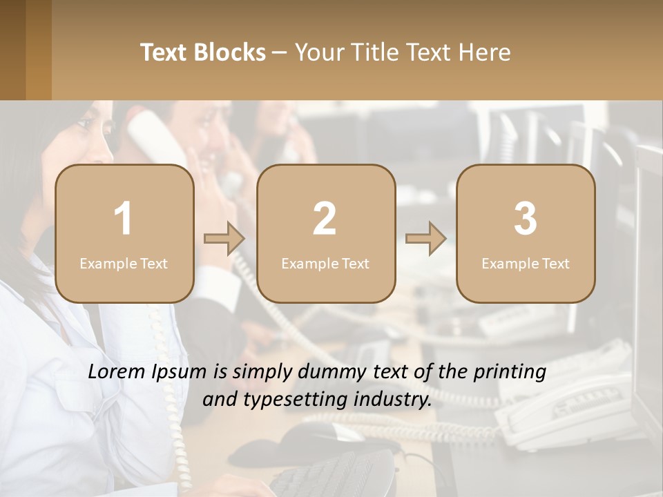 A Group Of People Sitting At A Desk Talking On Telephones PowerPoint Template