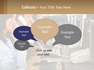 A Group Of People Sitting At A Desk Talking On Telephones PowerPoint Template