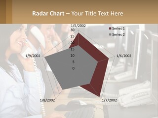 A Group Of People Sitting At A Desk Talking On Telephones PowerPoint Template
