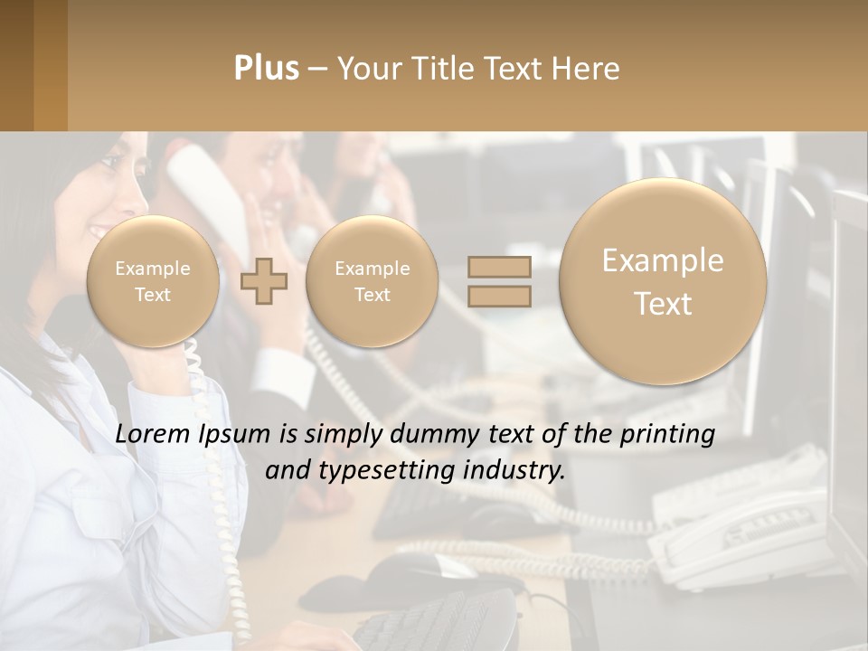 A Group Of People Sitting At A Desk Talking On Telephones PowerPoint Template