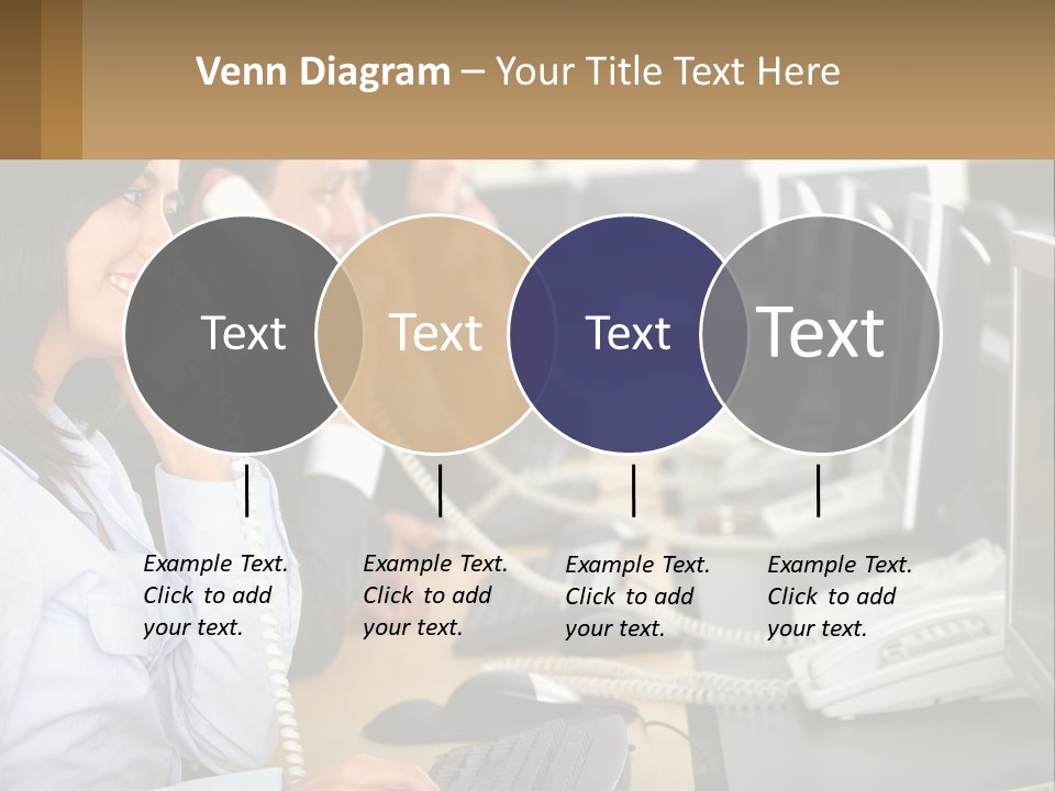 A Group Of People Sitting At A Desk Talking On Telephones PowerPoint Template