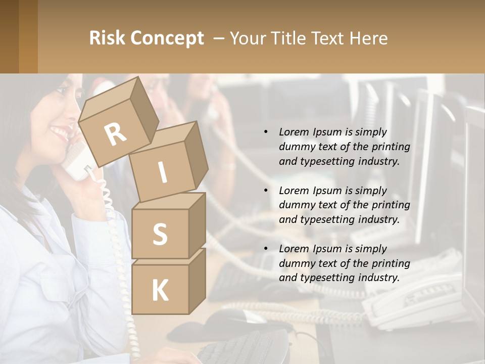 A Group Of People Sitting At A Desk Talking On Telephones PowerPoint Template