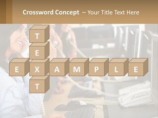 A Group Of People Sitting At A Desk Talking On Telephones PowerPoint Template