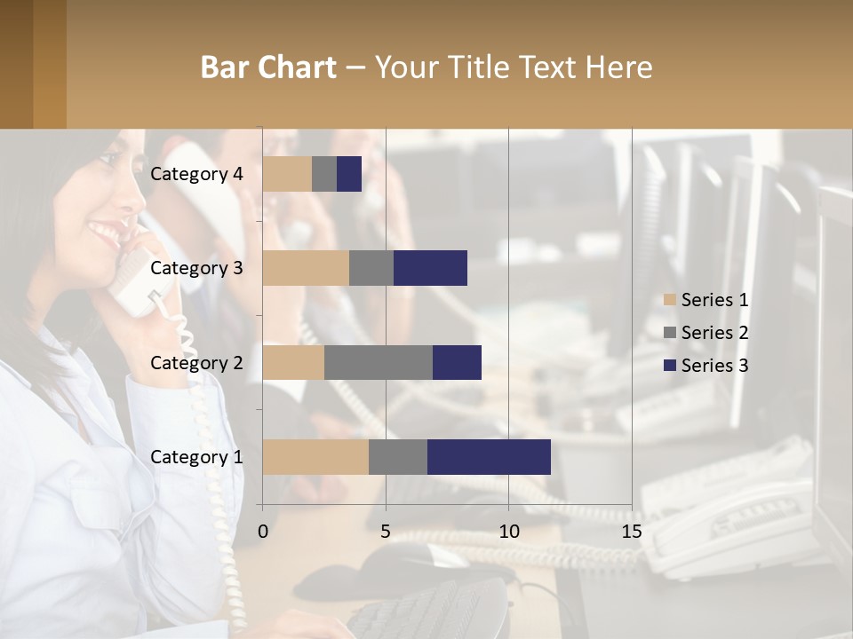 A Group Of People Sitting At A Desk Talking On Telephones PowerPoint Template