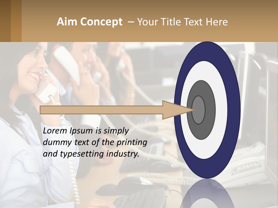 A Group Of People Sitting At A Desk Talking On Telephones PowerPoint Template