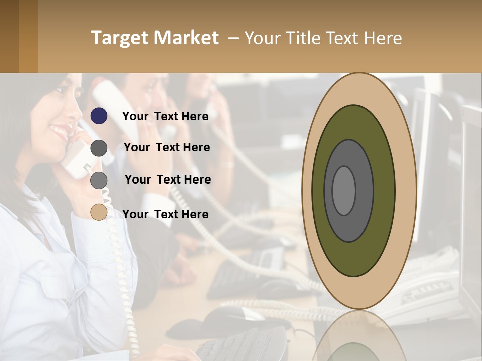 A Group Of People Sitting At A Desk Talking On Telephones PowerPoint Template