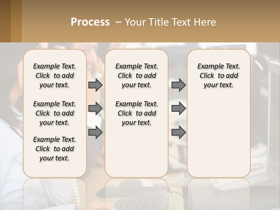 A Group Of People Sitting At A Desk Talking On Telephones PowerPoint Template