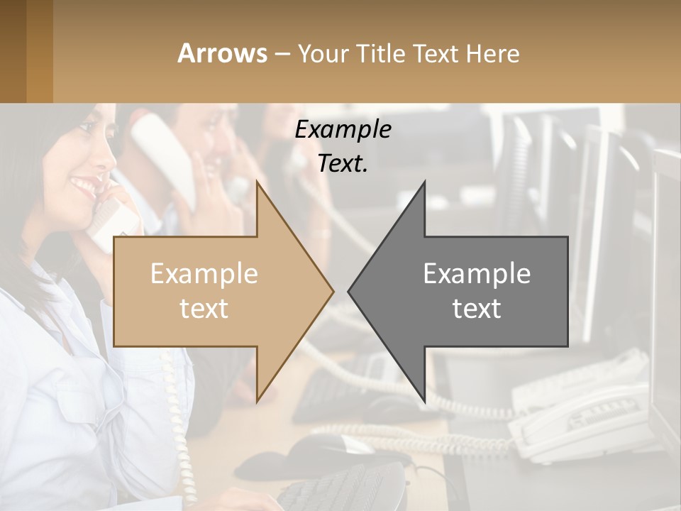 A Group Of People Sitting At A Desk Talking On Telephones PowerPoint Template