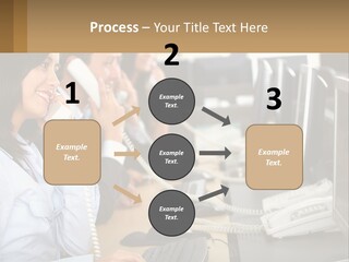 A Group Of People Sitting At A Desk Talking On Telephones PowerPoint Template