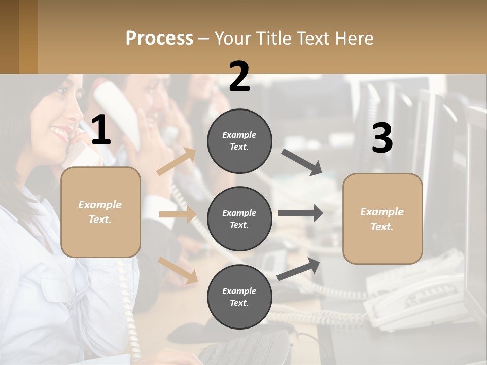 A Group Of People Sitting At A Desk Talking On Telephones PowerPoint Template