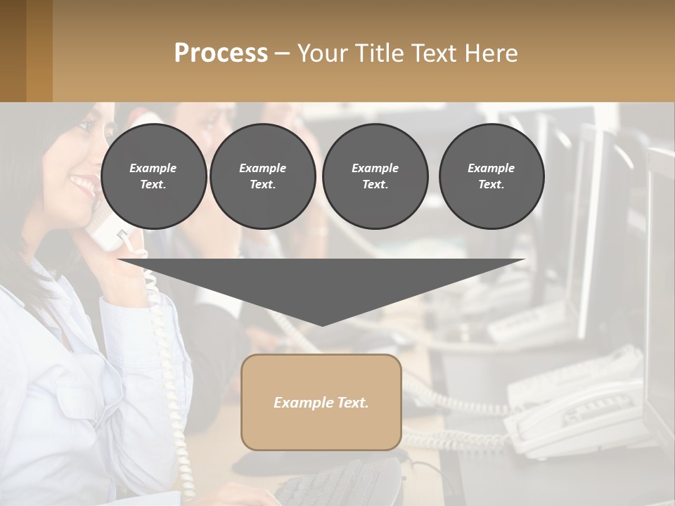 A Group Of People Sitting At A Desk Talking On Telephones PowerPoint Template