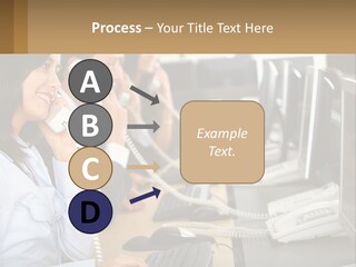 A Group Of People Sitting At A Desk Talking On Telephones PowerPoint Template