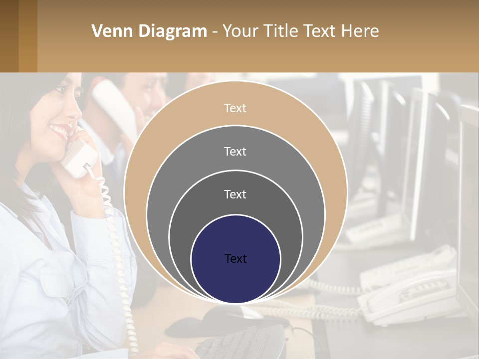 A Group Of People Sitting At A Desk Talking On Telephones PowerPoint Template