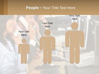 A Group Of People Sitting At A Desk Talking On Telephones PowerPoint Template