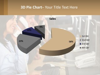 A Group Of People Sitting At A Desk Talking On Telephones PowerPoint Template