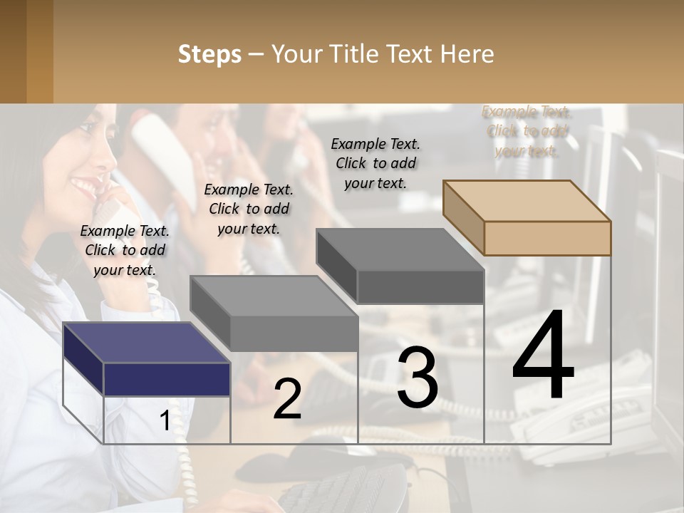 A Group Of People Sitting At A Desk Talking On Telephones PowerPoint Template