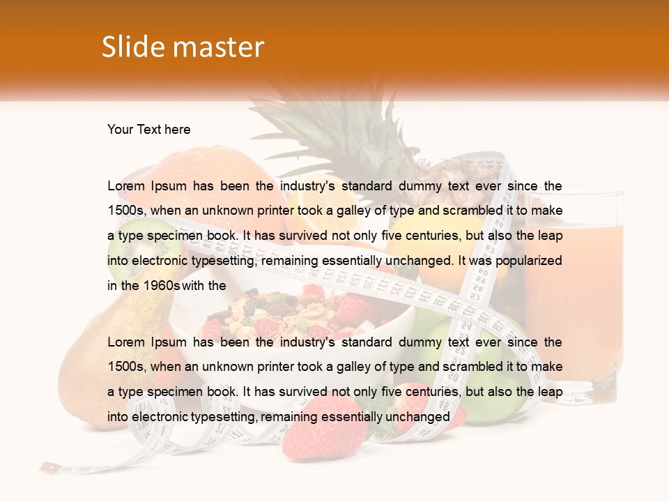 A Bowl Of Fruit And A Measuring Tape With A Glass Of Orange Juice PowerPoint Template