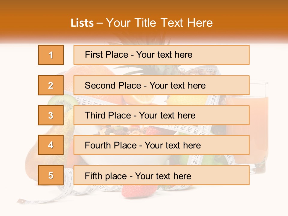 A Bowl Of Fruit And A Measuring Tape With A Glass Of Orange Juice PowerPoint Template