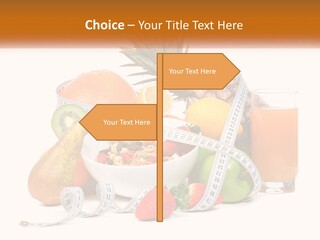 A Bowl Of Fruit And A Measuring Tape With A Glass Of Orange Juice PowerPoint Template