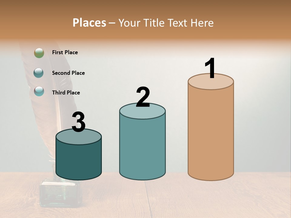 A Brown Feather Resting On A Wooden Table PowerPoint Template