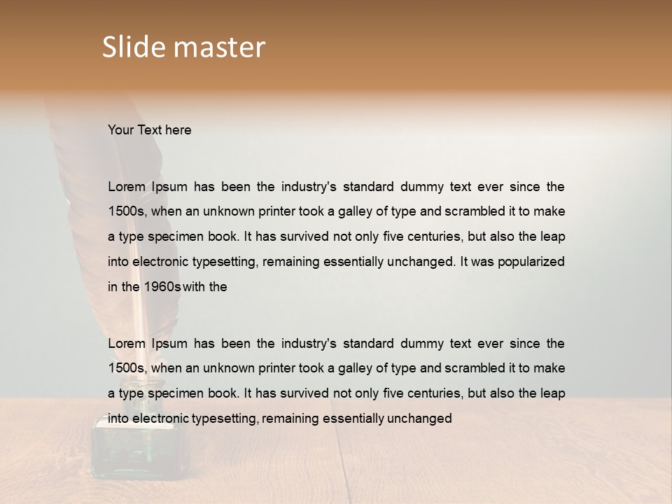 A Brown Feather Resting On A Wooden Table PowerPoint Template