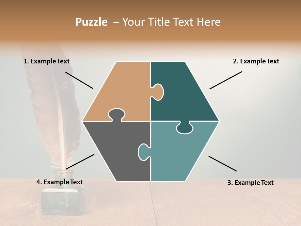 A Brown Feather Resting On A Wooden Table PowerPoint Template