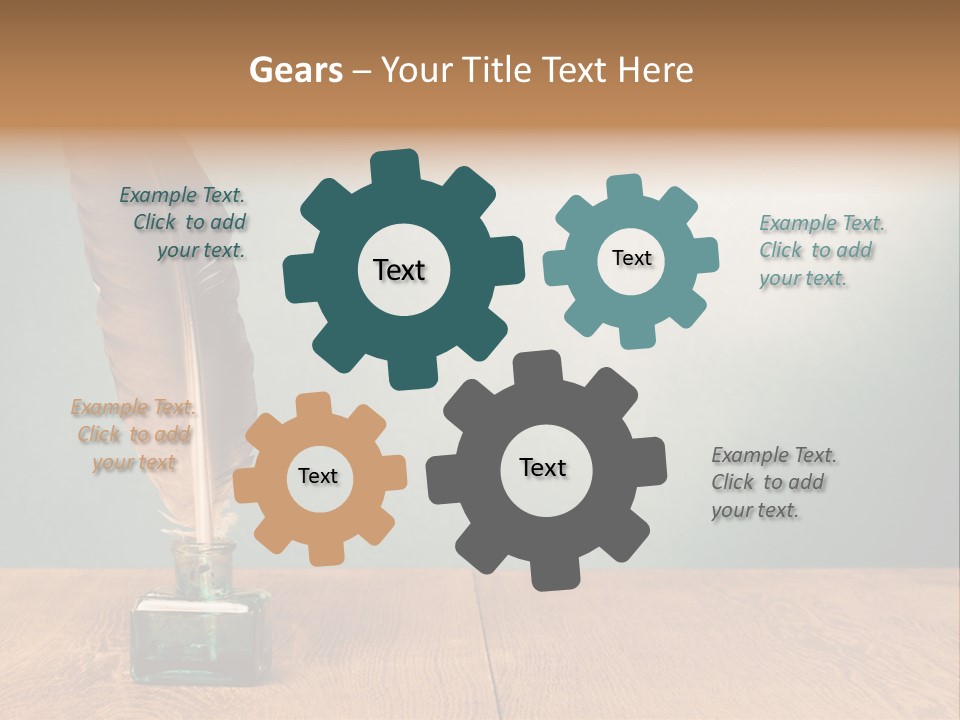 A Brown Feather Resting On A Wooden Table PowerPoint Template