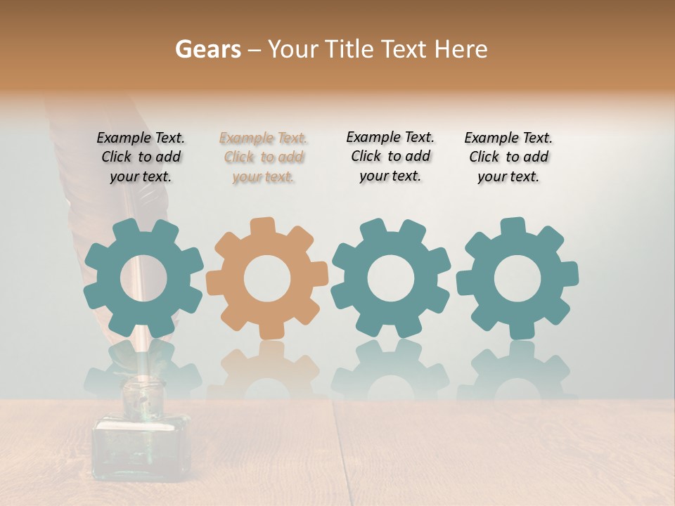 A Brown Feather Resting On A Wooden Table PowerPoint Template