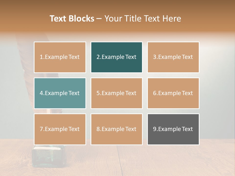 A Brown Feather Resting On A Wooden Table PowerPoint Template