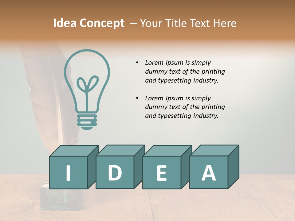 A Brown Feather Resting On A Wooden Table PowerPoint Template