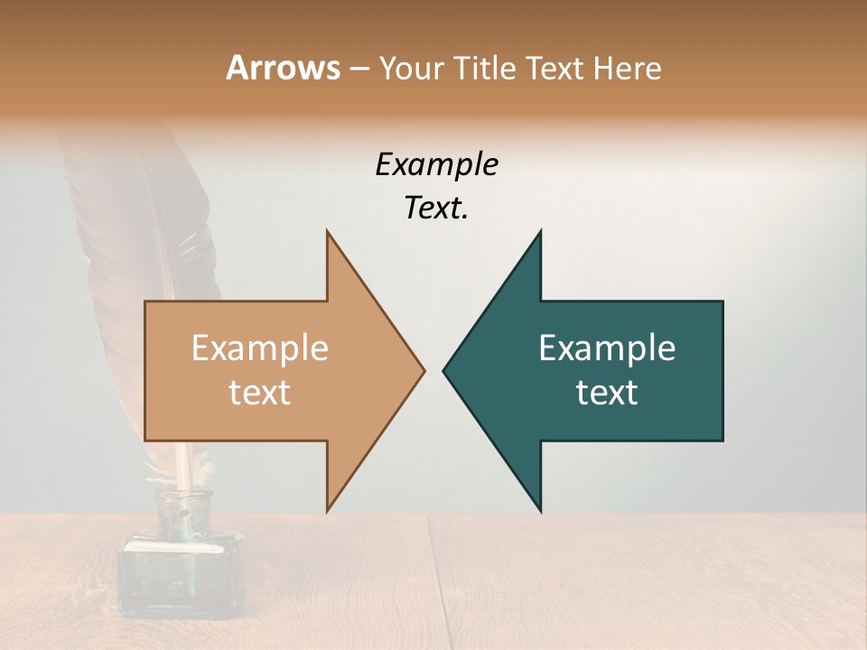 A Brown Feather Resting On A Wooden Table PowerPoint Template