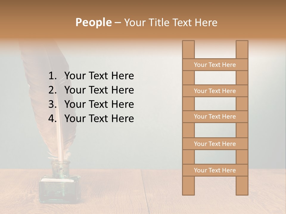 A Brown Feather Resting On A Wooden Table PowerPoint Template