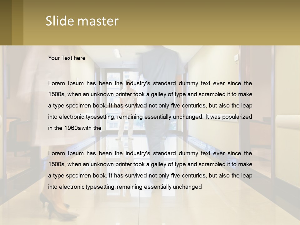 A Man And A Woman Walking Down A Hallway PowerPoint Template