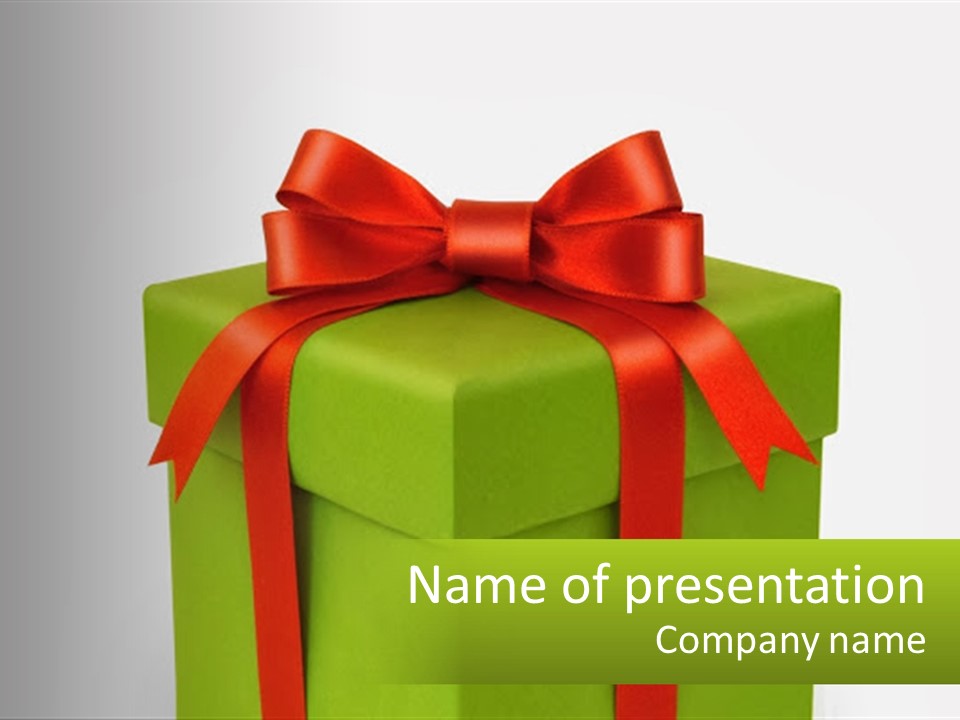 A Green Present Box With A Red Bow On It PowerPoint Template