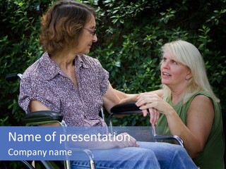A Woman Sitting In A Wheel Chair Talking To Another Woman PowerPoint Template