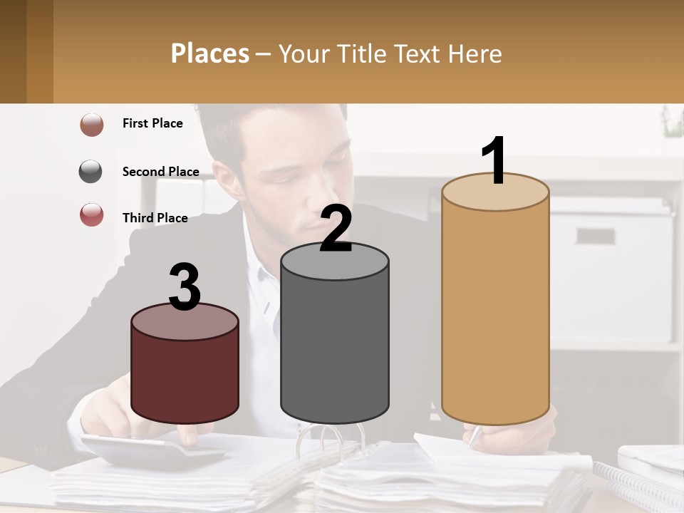 A Man Sitting At A Desk Writing On A Piece Of Paper PowerPoint Template