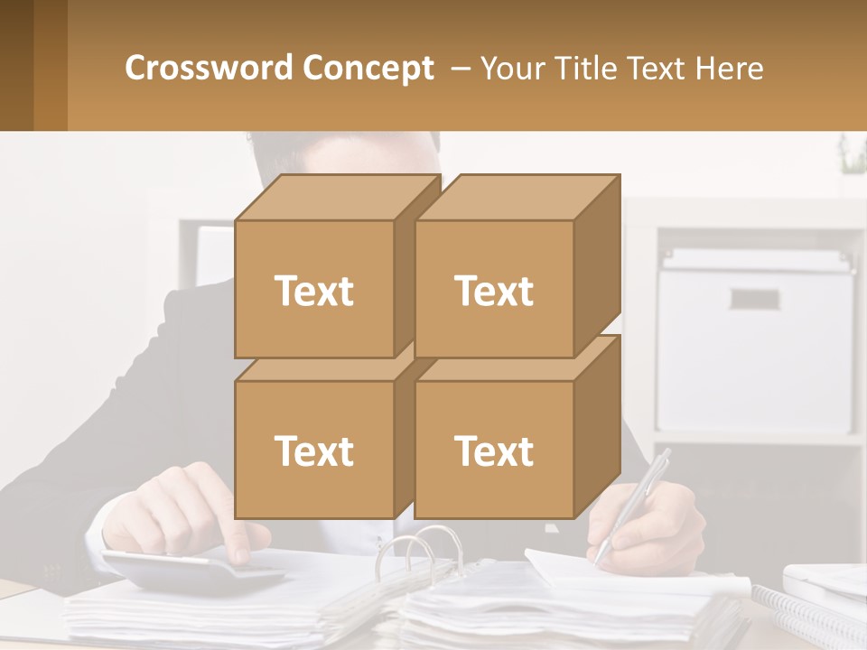 A Man Sitting At A Desk Writing On A Piece Of Paper PowerPoint Template