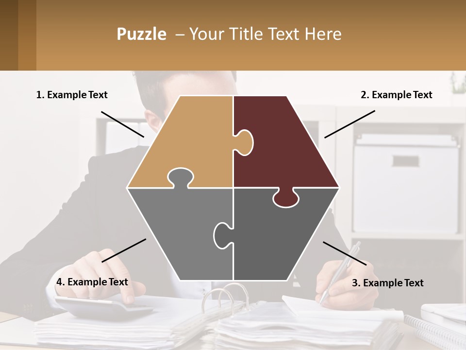 A Man Sitting At A Desk Writing On A Piece Of Paper PowerPoint Template