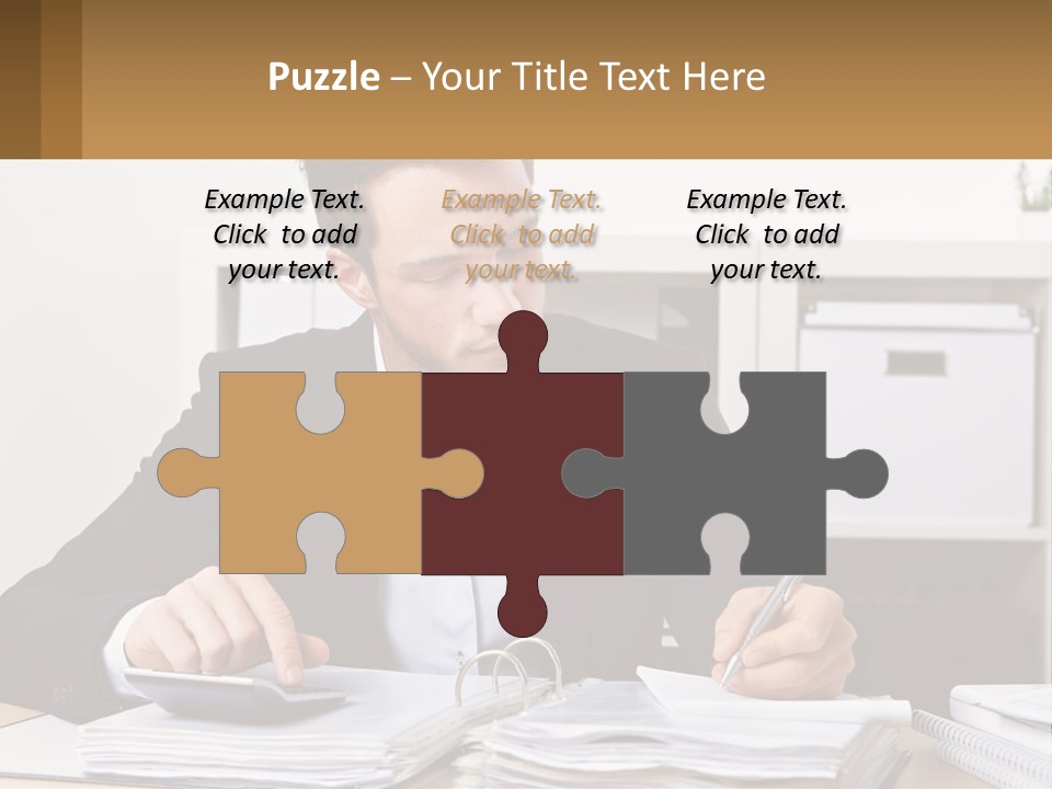 A Man Sitting At A Desk Writing On A Piece Of Paper PowerPoint Template