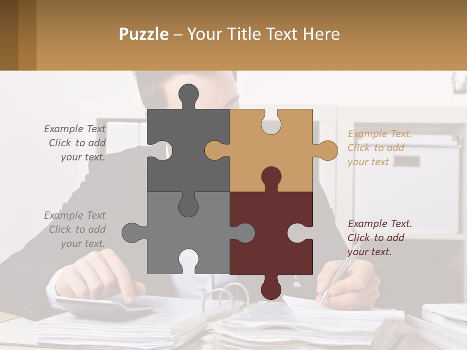 A Man Sitting At A Desk Writing On A Piece Of Paper PowerPoint Template