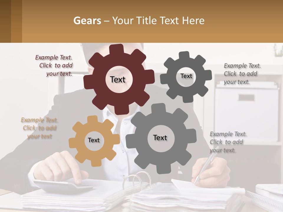 A Man Sitting At A Desk Writing On A Piece Of Paper PowerPoint Template