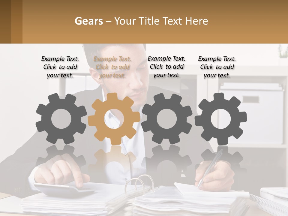 A Man Sitting At A Desk Writing On A Piece Of Paper PowerPoint Template