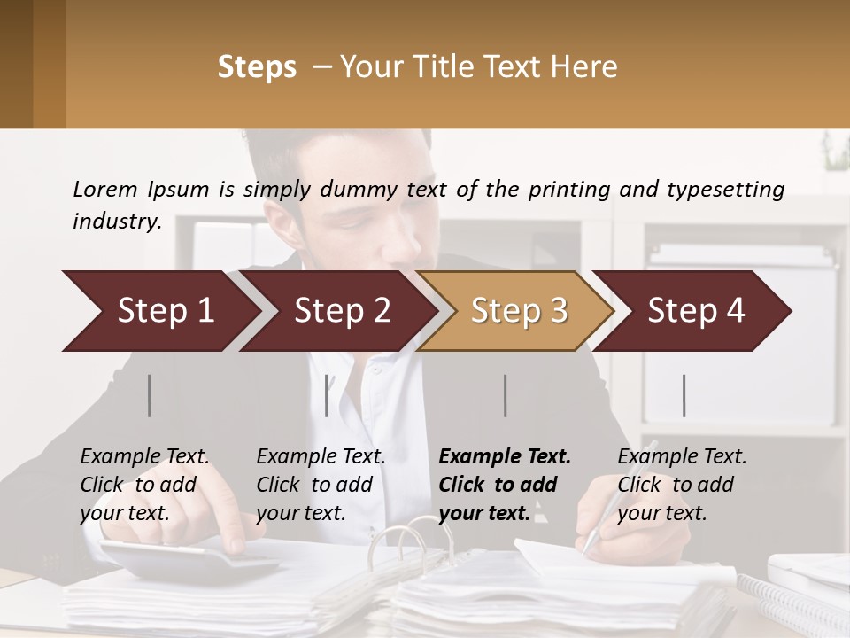 A Man Sitting At A Desk Writing On A Piece Of Paper PowerPoint Template
