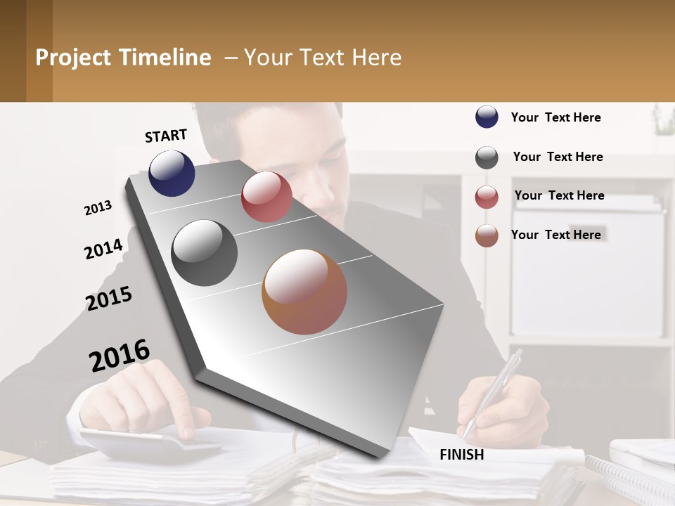 A Man Sitting At A Desk Writing On A Piece Of Paper PowerPoint Template